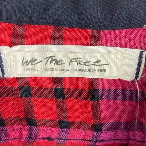 NWT Free People Pacific Dawn Plaid Shirt Drawstring Size Small Pink Red Bohemian - Picture 5 of 13